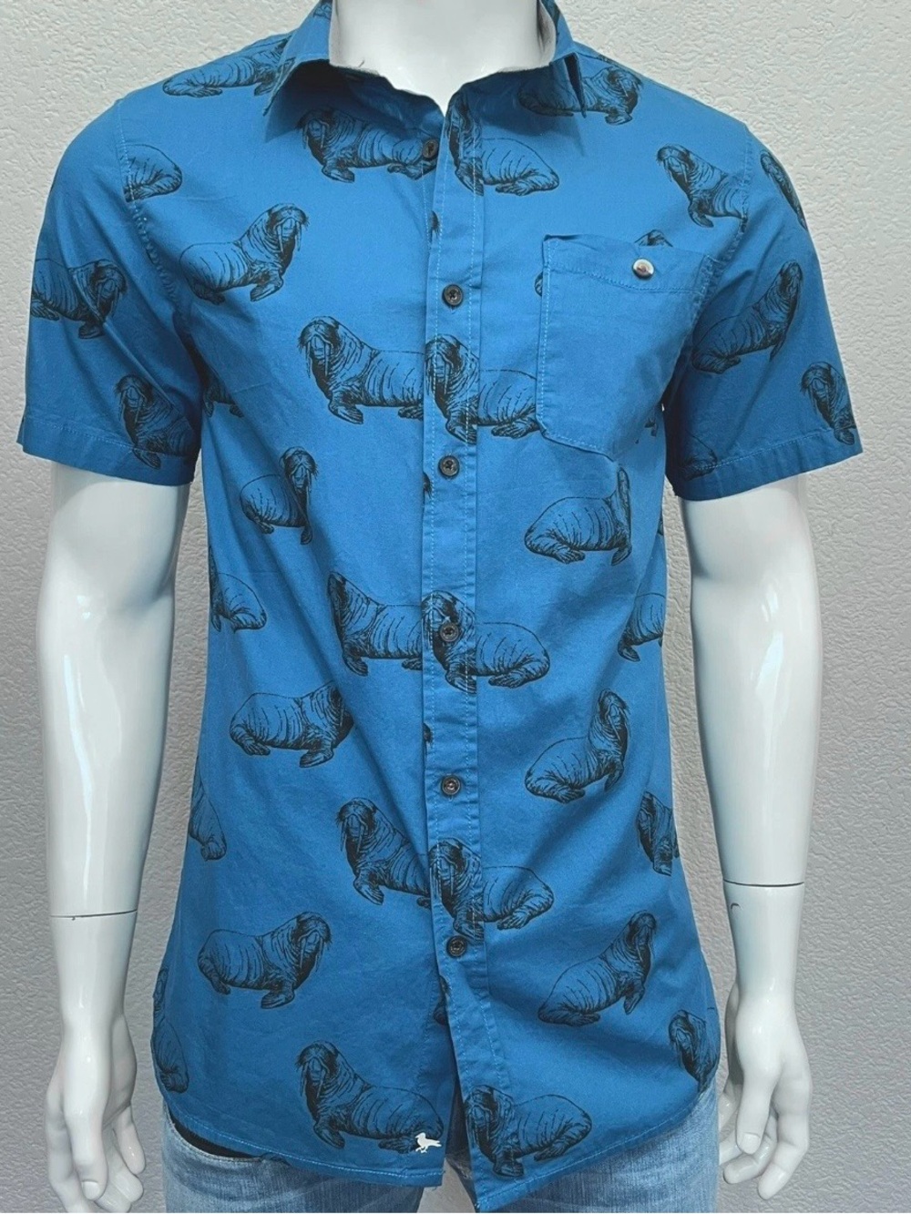 Short-Sleeve Printed Button-Up, Walrus Print